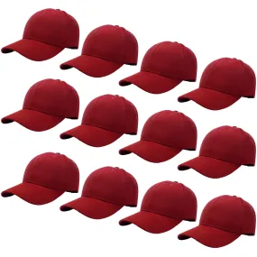 12-Pack Baseball Dad Cap Velcro Strap Adjustable Size - Burgundy