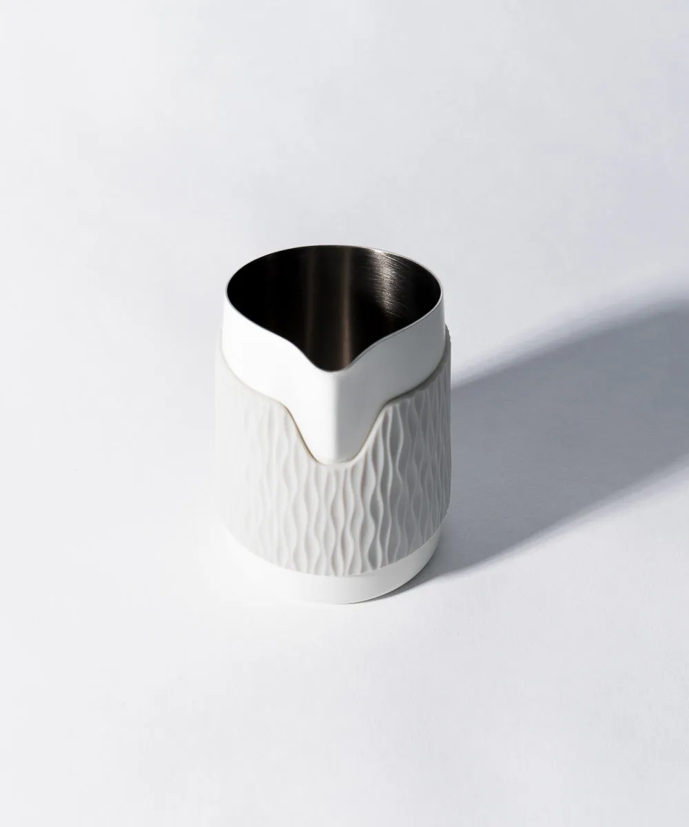 15OZ SLOW POUR SUPPLY® X WPM Monochrome Handleless Latte Art Pitcher with Soft Touch Silicone Wrap