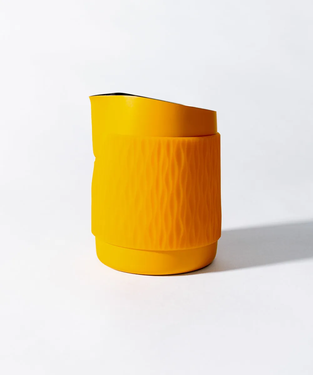15OZ SLOW POUR SUPPLY® X WPM Monochrome Handleless Latte Art Pitcher with Soft Touch Silicone Wrap