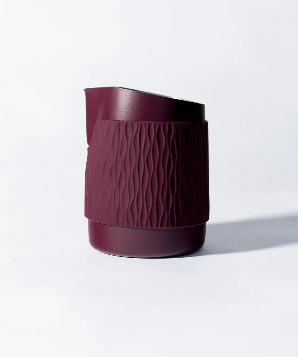 15OZ SLOW POUR SUPPLY® X WPM Monochrome Handleless Latte Art Pitcher with Soft Touch Silicone Wrap