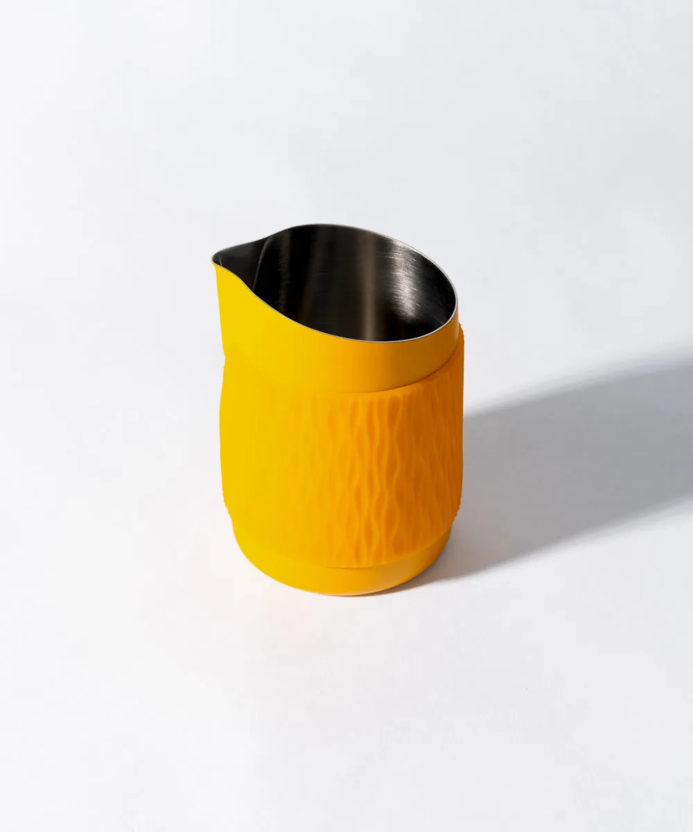 15OZ SLOW POUR SUPPLY® X WPM Monochrome Handleless Latte Art Pitcher with Soft Touch Silicone Wrap