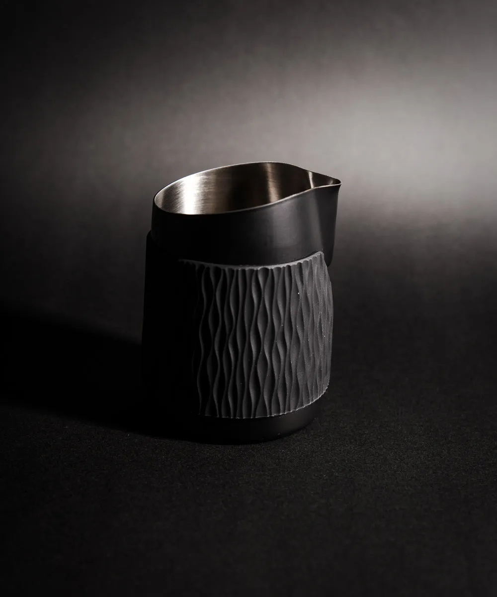 15OZ SLOW POUR SUPPLY® X WPM Monochrome Handleless Latte Art Pitcher with Soft Touch Silicone Wrap