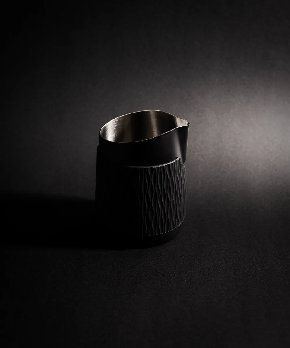 15OZ SLOW POUR SUPPLY® X WPM Monochrome Handleless Latte Art Pitcher with Soft Touch Silicone Wrap