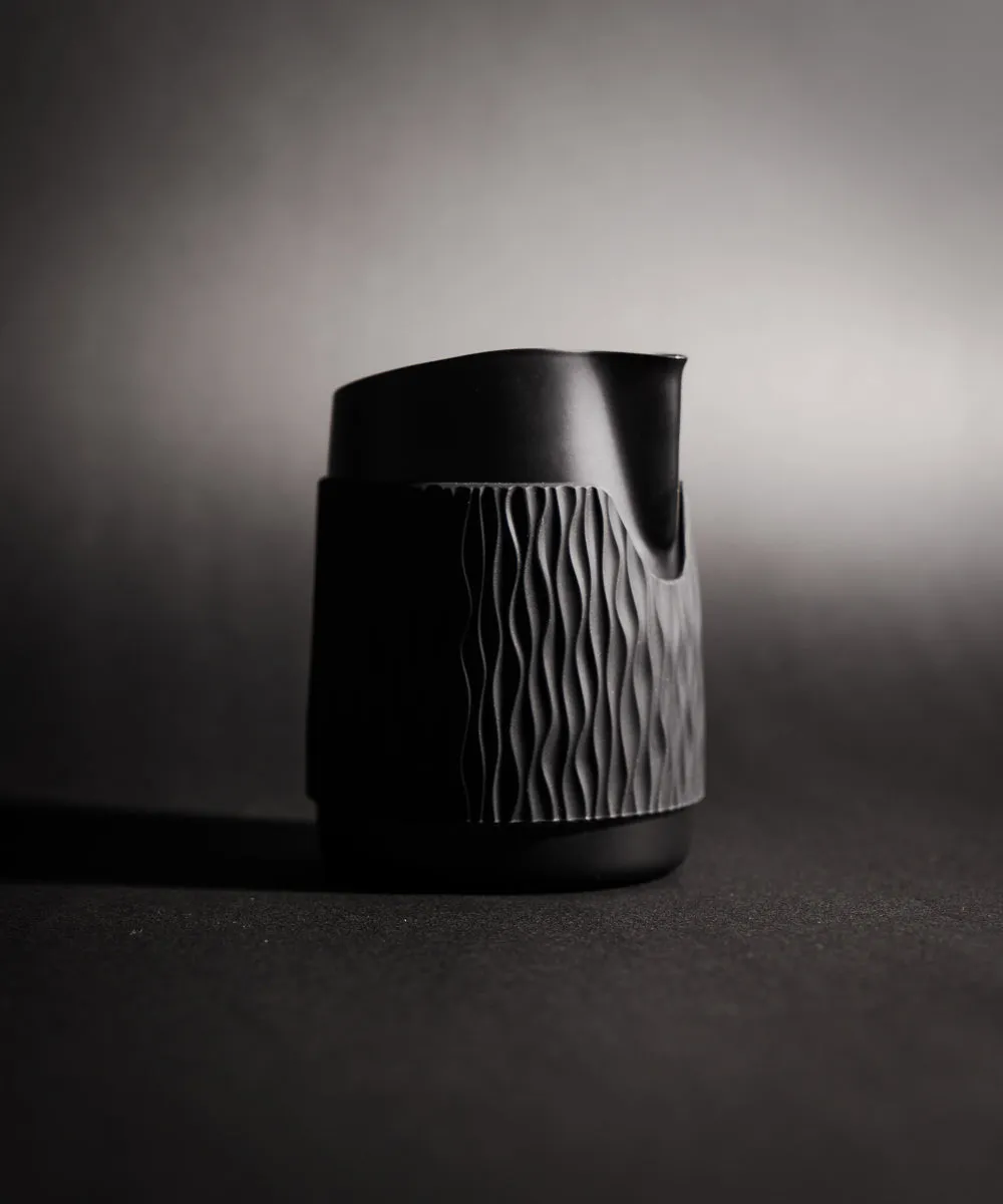 15OZ SLOW POUR SUPPLY® X WPM Monochrome Handleless Latte Art Pitcher with Soft Touch Silicone Wrap