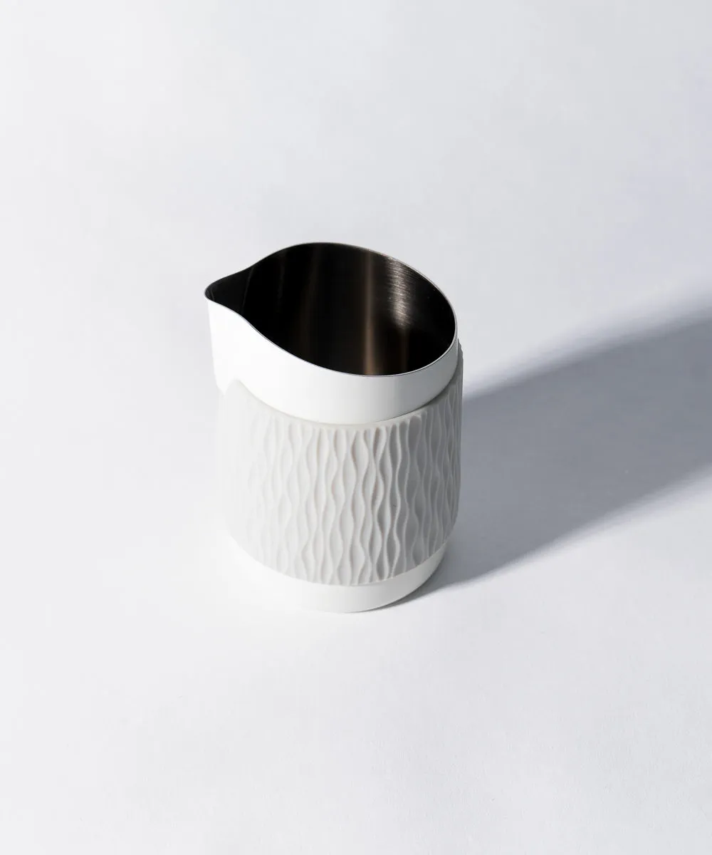 15OZ SLOW POUR SUPPLY® X WPM Monochrome Handleless Latte Art Pitcher with Soft Touch Silicone Wrap