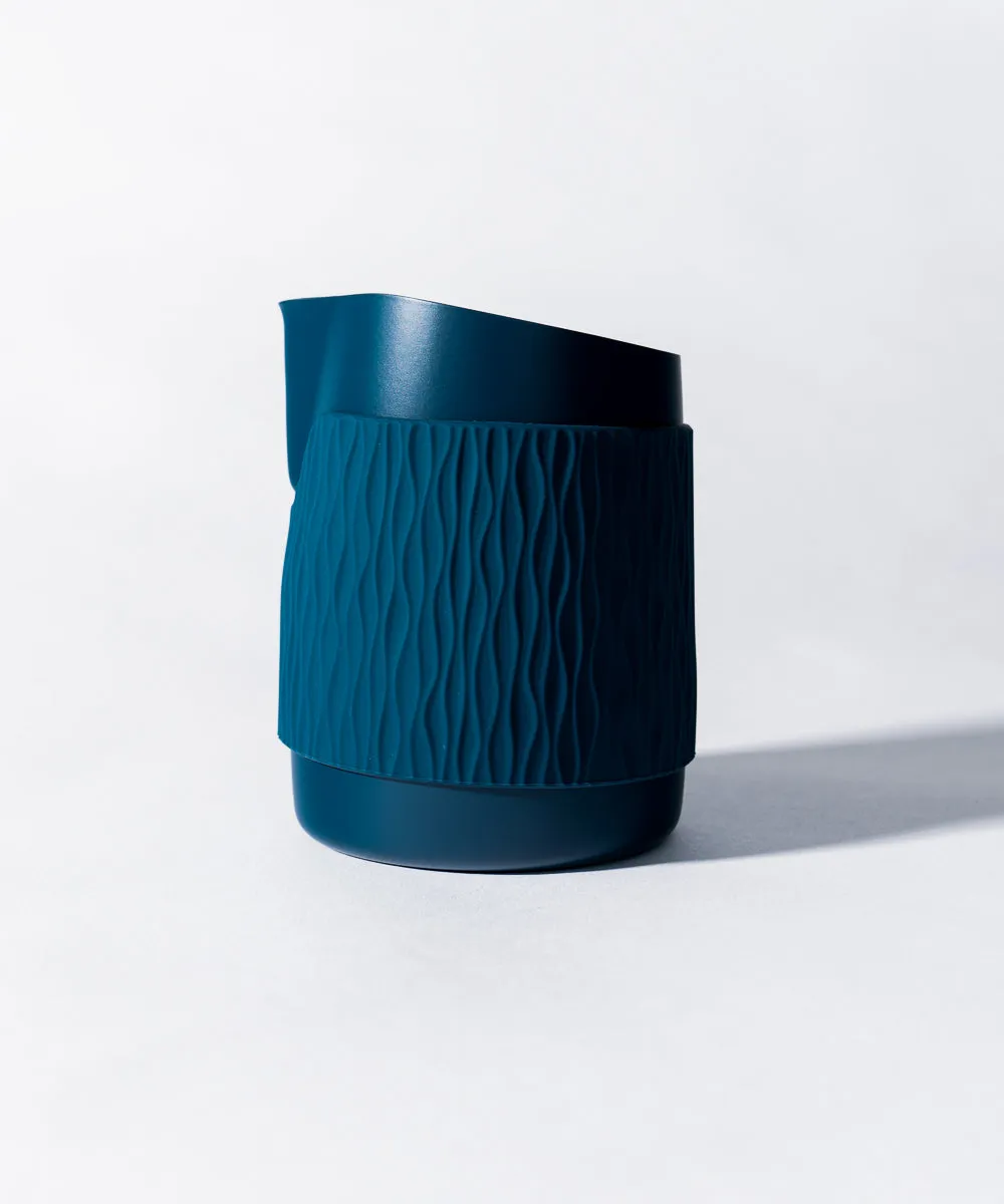 15OZ SLOW POUR SUPPLY® X WPM Monochrome Handleless Latte Art Pitcher with Soft Touch Silicone Wrap
