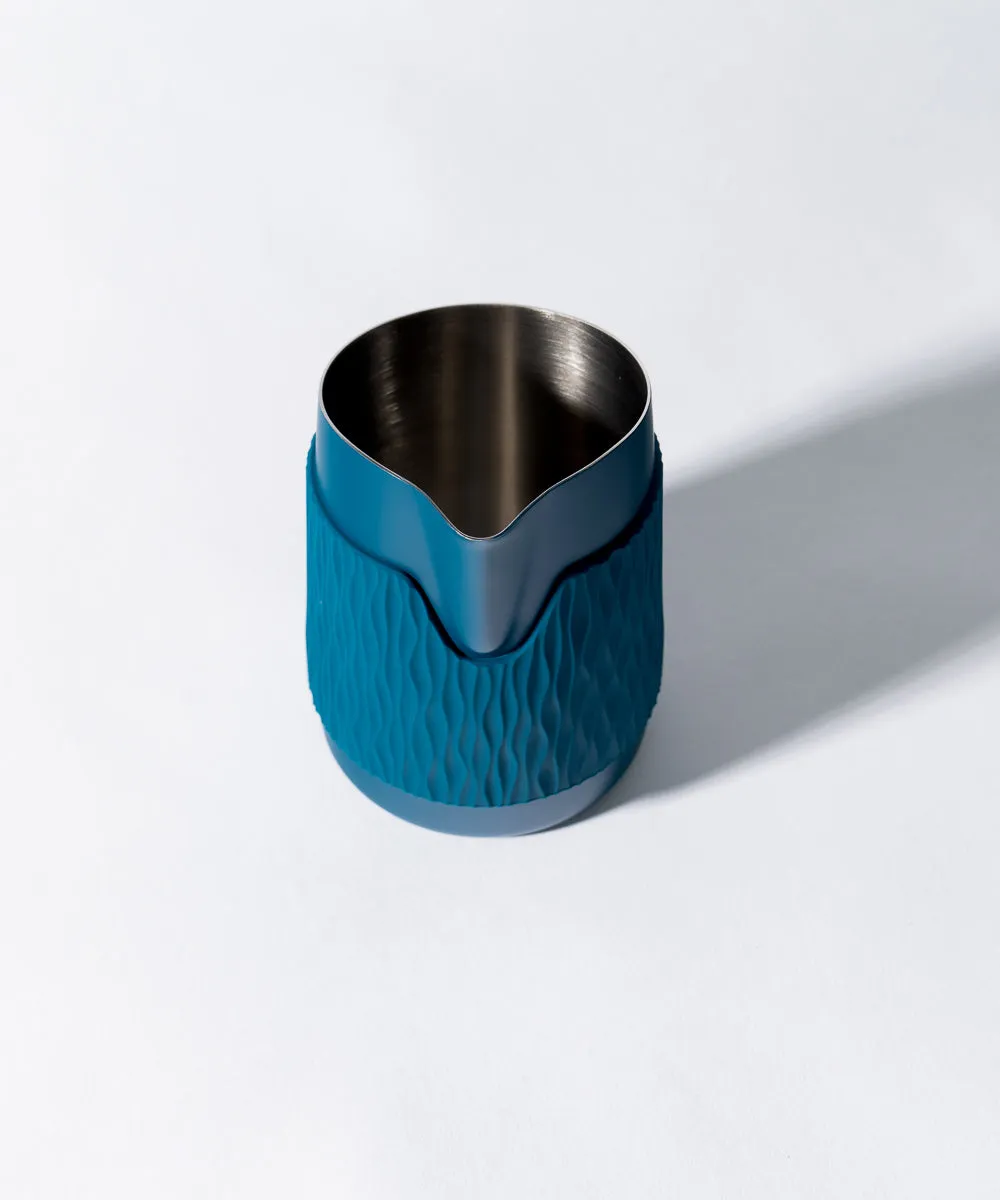 15OZ SLOW POUR SUPPLY® X WPM Monochrome Handleless Latte Art Pitcher with Soft Touch Silicone Wrap