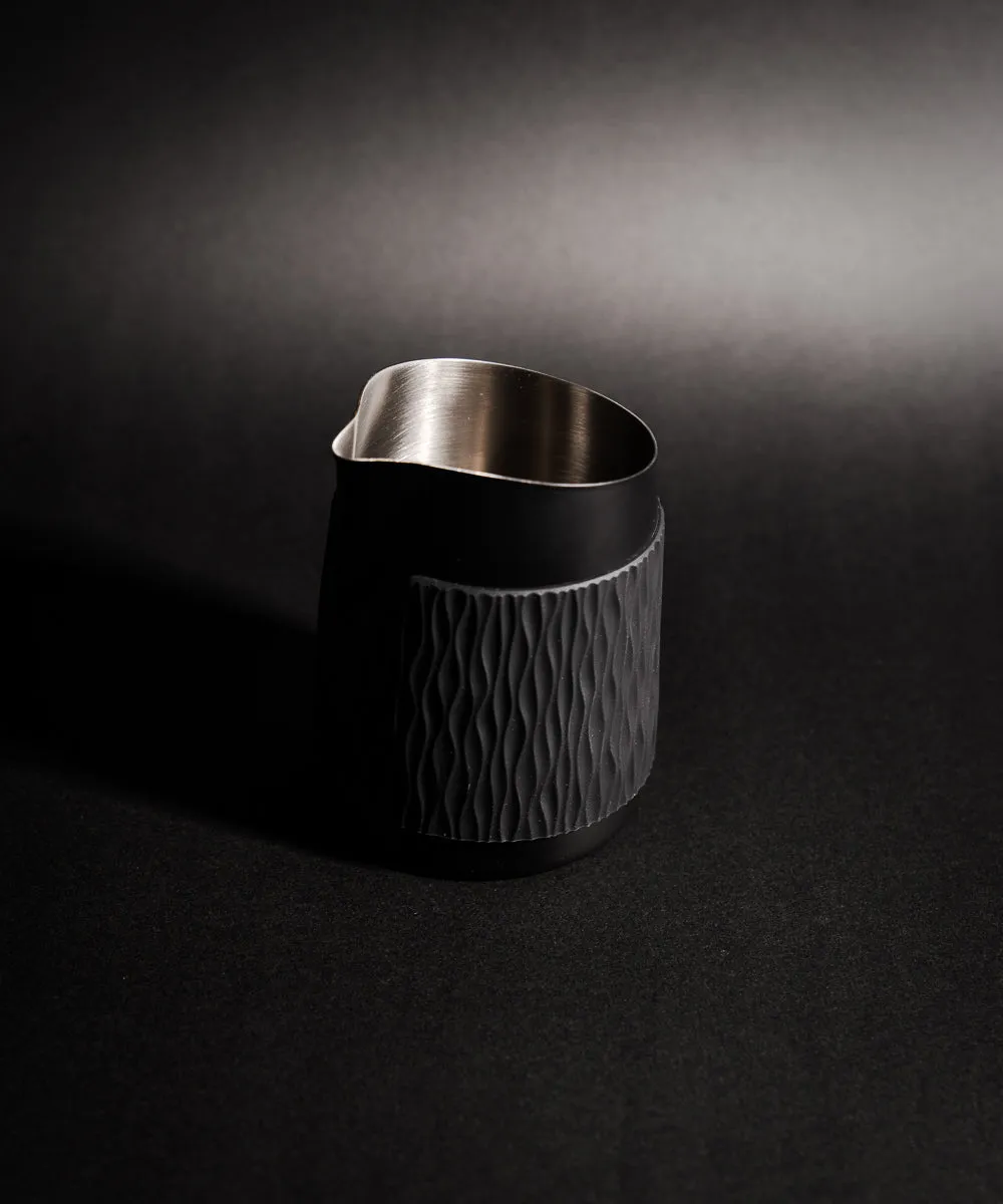 15OZ SLOW POUR SUPPLY® X WPM Monochrome Handleless Latte Art Pitcher with Soft Touch Silicone Wrap