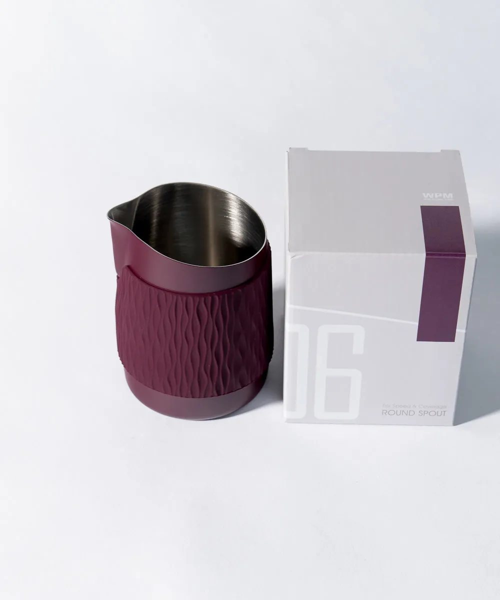 15OZ SLOW POUR SUPPLY® X WPM Monochrome Handleless Latte Art Pitcher with Soft Touch Silicone Wrap