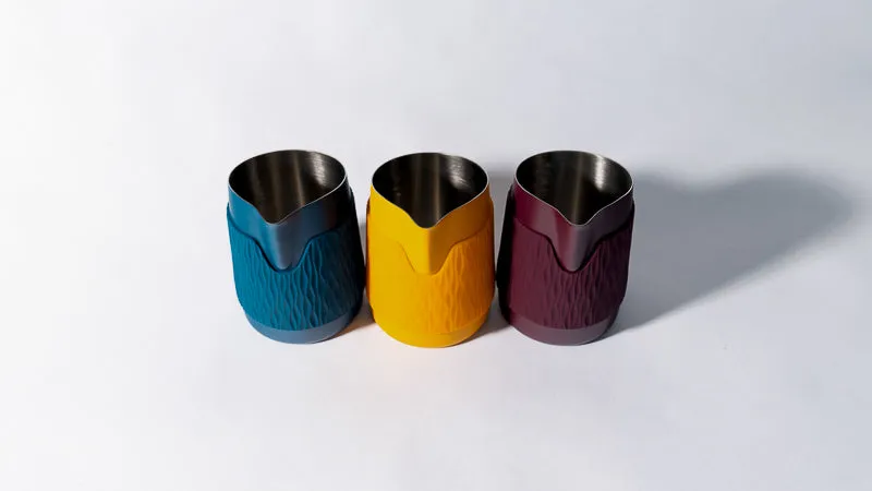 15OZ SLOW POUR SUPPLY® X WPM Monochrome Handleless Latte Art Pitcher with Soft Touch Silicone Wrap