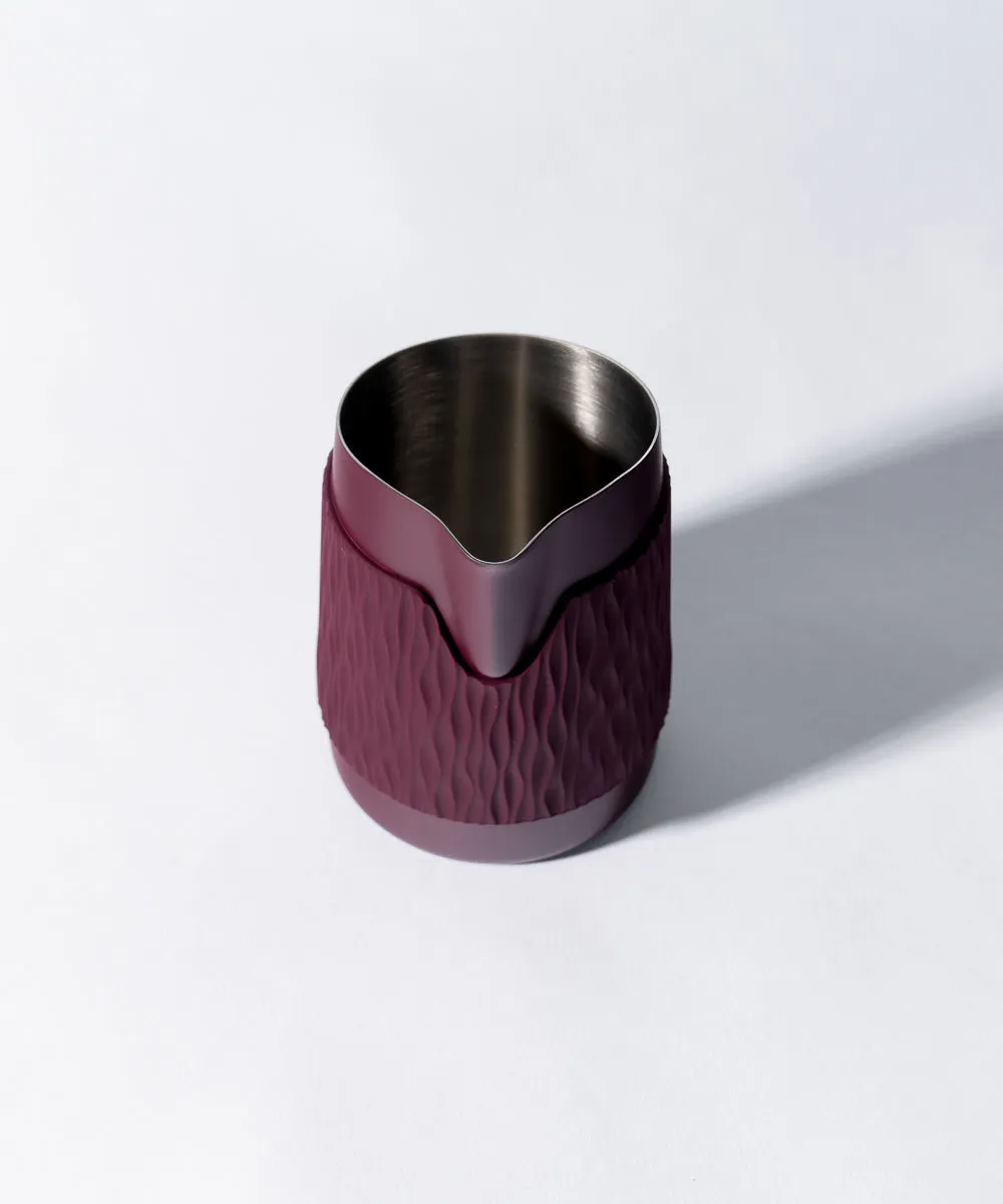 15OZ SLOW POUR SUPPLY® X WPM Monochrome Handleless Latte Art Pitcher with Soft Touch Silicone Wrap