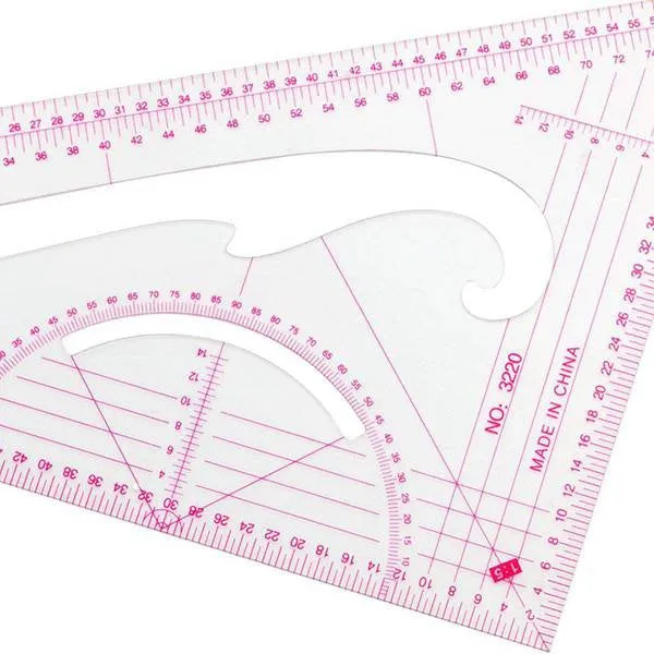 4 Pcs Pattern Making Ruler Set Tailor Fashion Measuring Kit Clear Sewing Drawing Ruler Sleeve Arm French Curve Cutting Ruler Paddle Wheel
