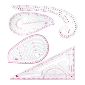 4 Pcs Pattern Making Ruler Set Tailor Fashion Measuring Kit Clear Sewing Drawing Ruler Sleeve Arm French Curve Cutting Ruler Paddle Wheel