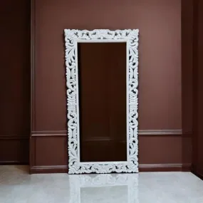 AESTHETIC DECOR Wooden(4x2.5) ft Carved Wall Mirror Frame Solid Mango Wood, | with Out Mirror | Crown Pattern White Deco