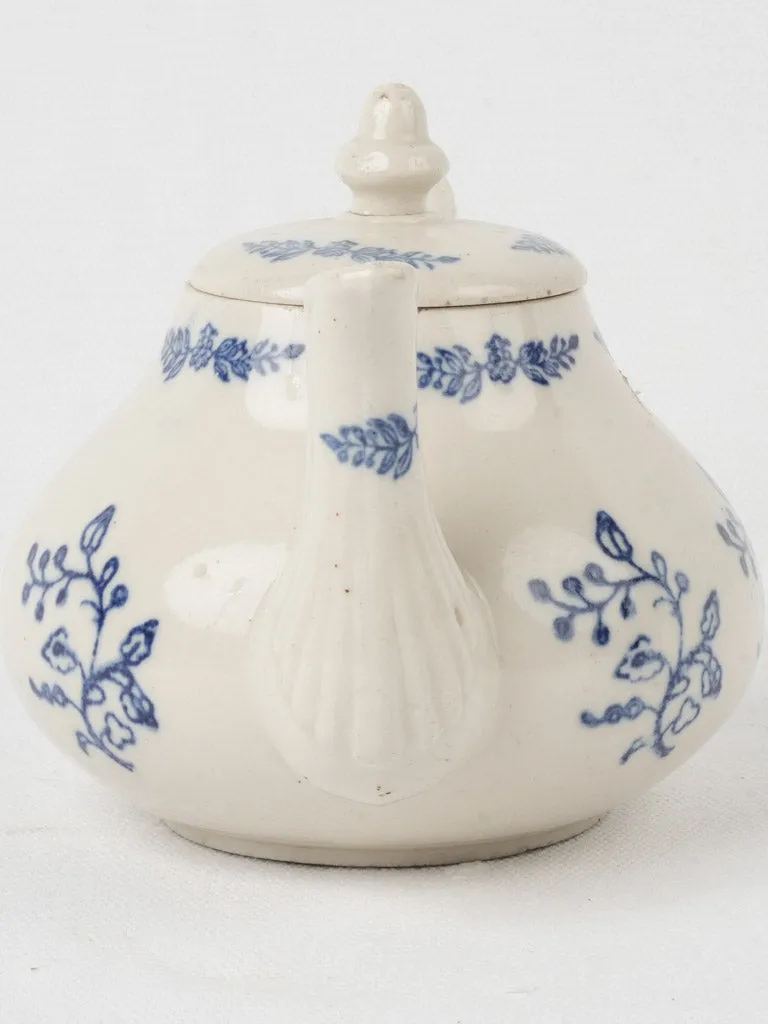 Antique Saint-Uze Teapot - blue & white flowers 5"