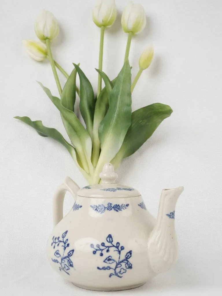 Antique Saint-Uze Teapot - blue & white flowers 5"