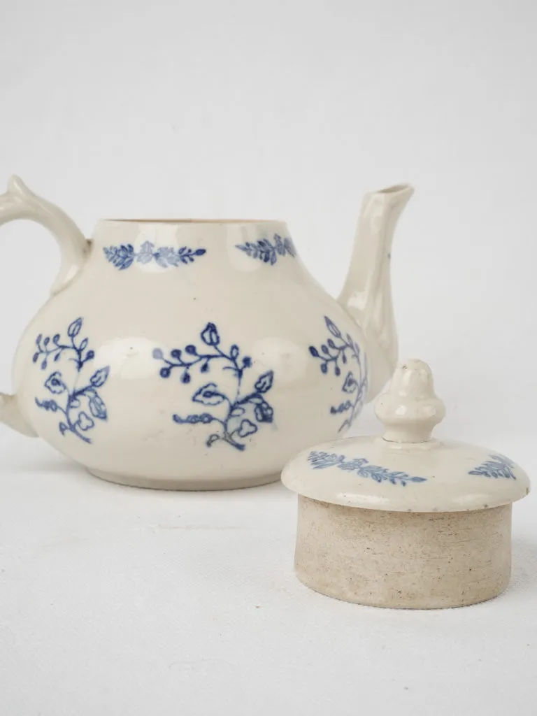 Antique Saint-Uze Teapot - blue & white flowers 5"