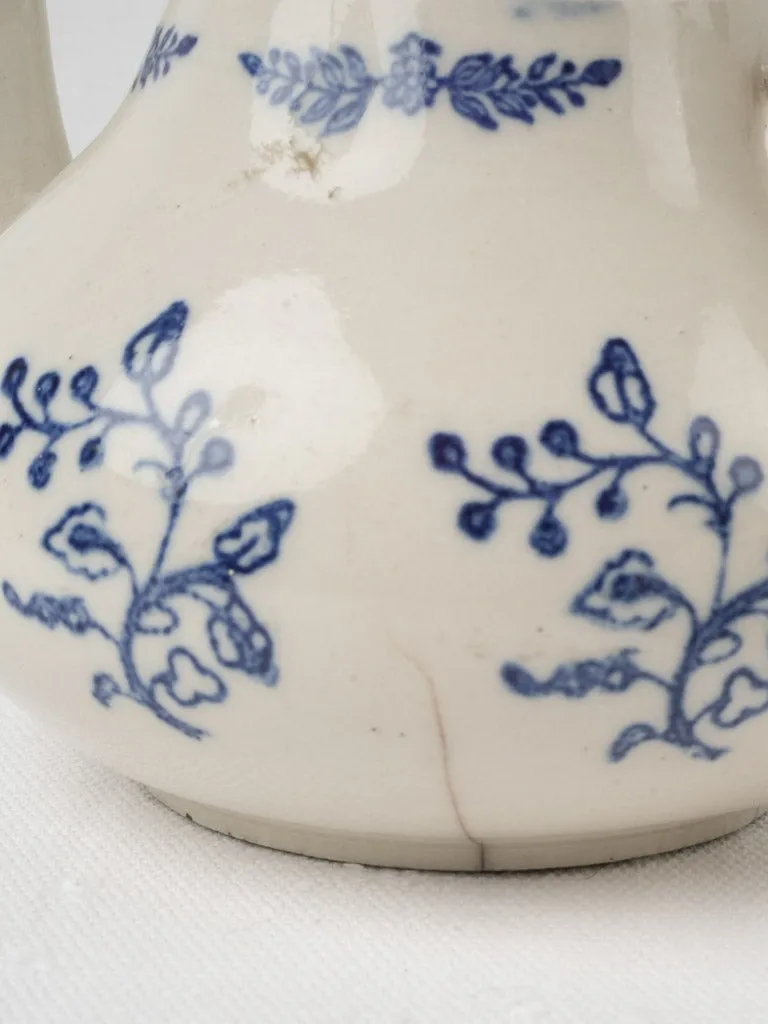 Antique Saint-Uze Teapot - blue & white flowers 5"