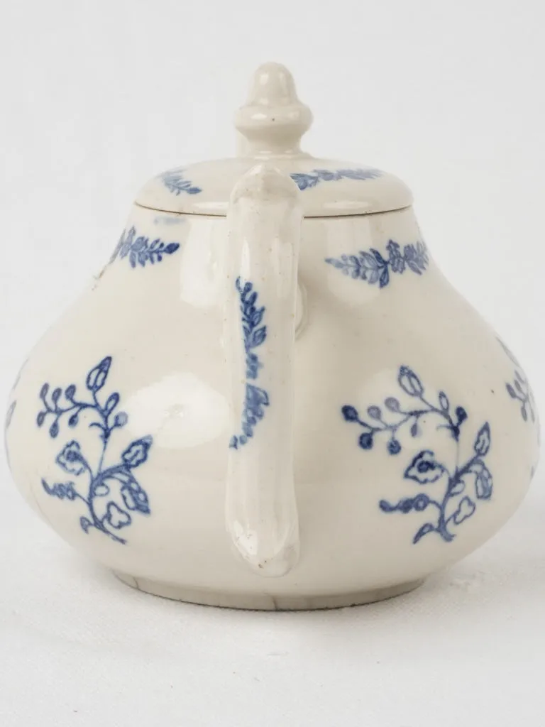 Antique Saint-Uze Teapot - blue & white flowers 5"