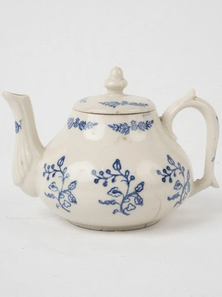 Antique Saint-Uze Teapot - blue & white flowers 5"