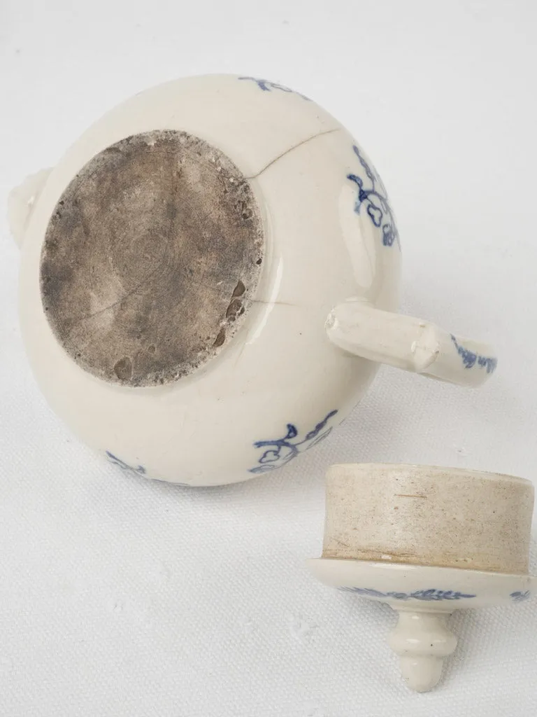 Antique Saint-Uze Teapot - blue & white flowers 5"