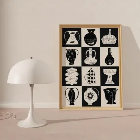 Black And White Pots Art Print A4