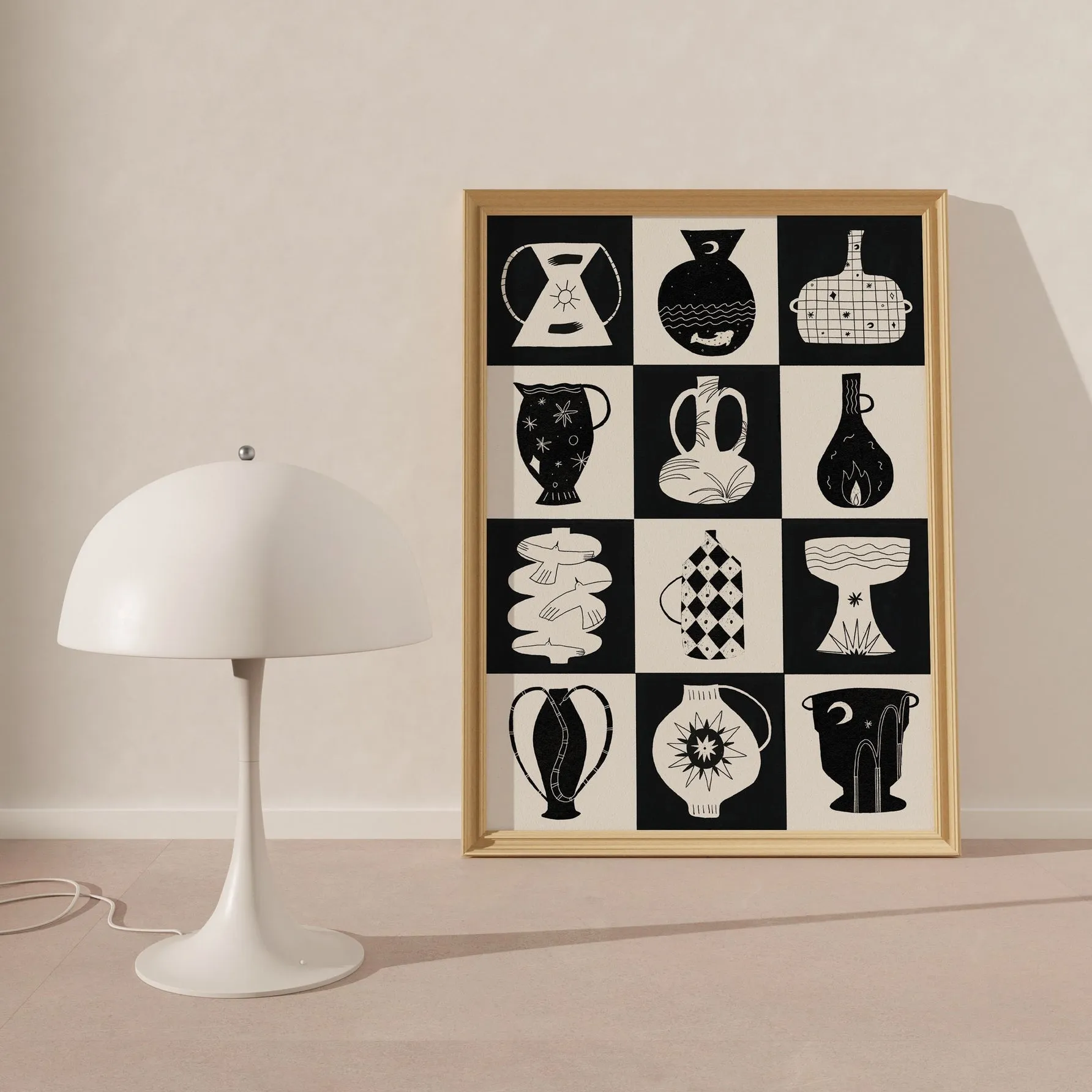 Black And White Pots Art Print A4
