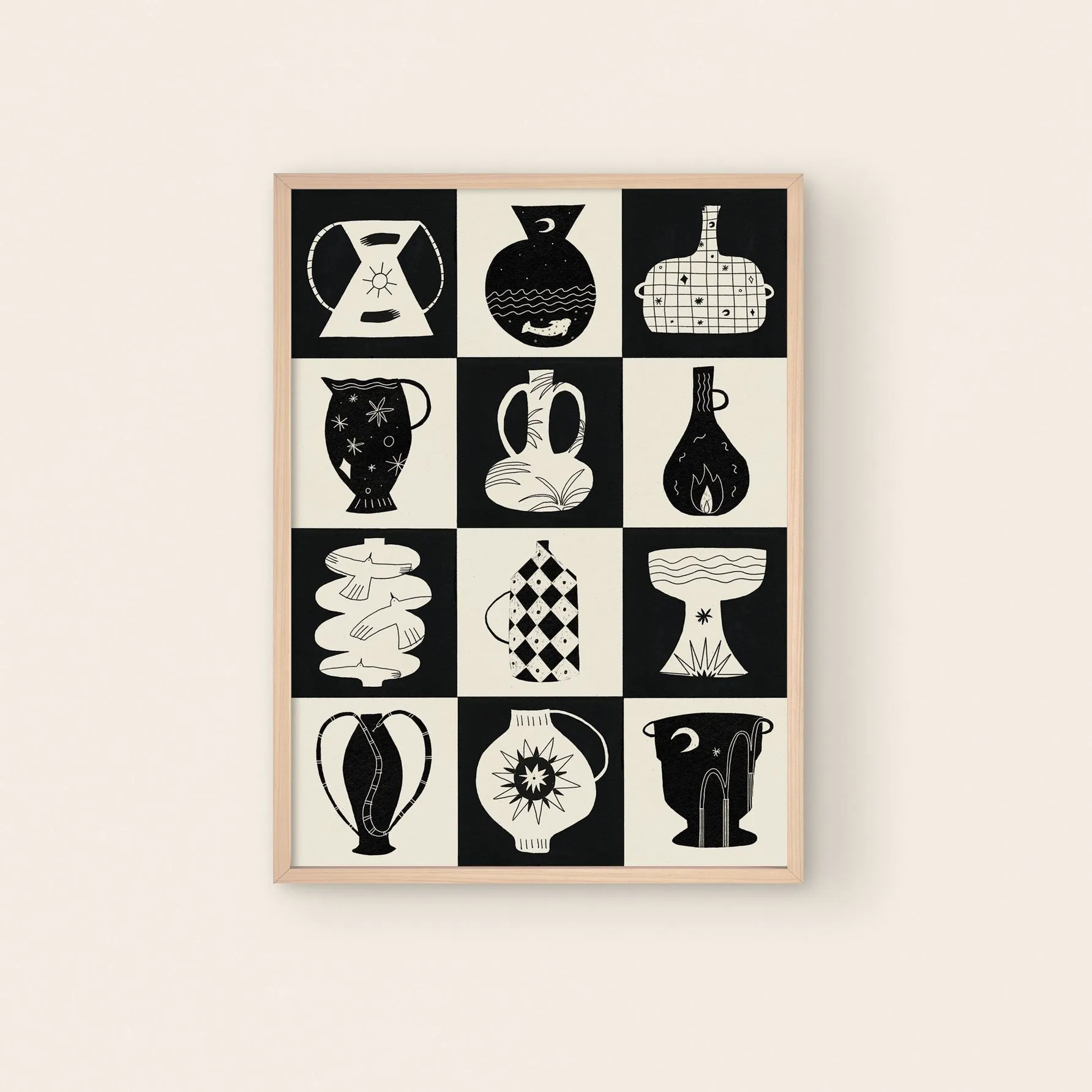 Black And White Pots Art Print A4