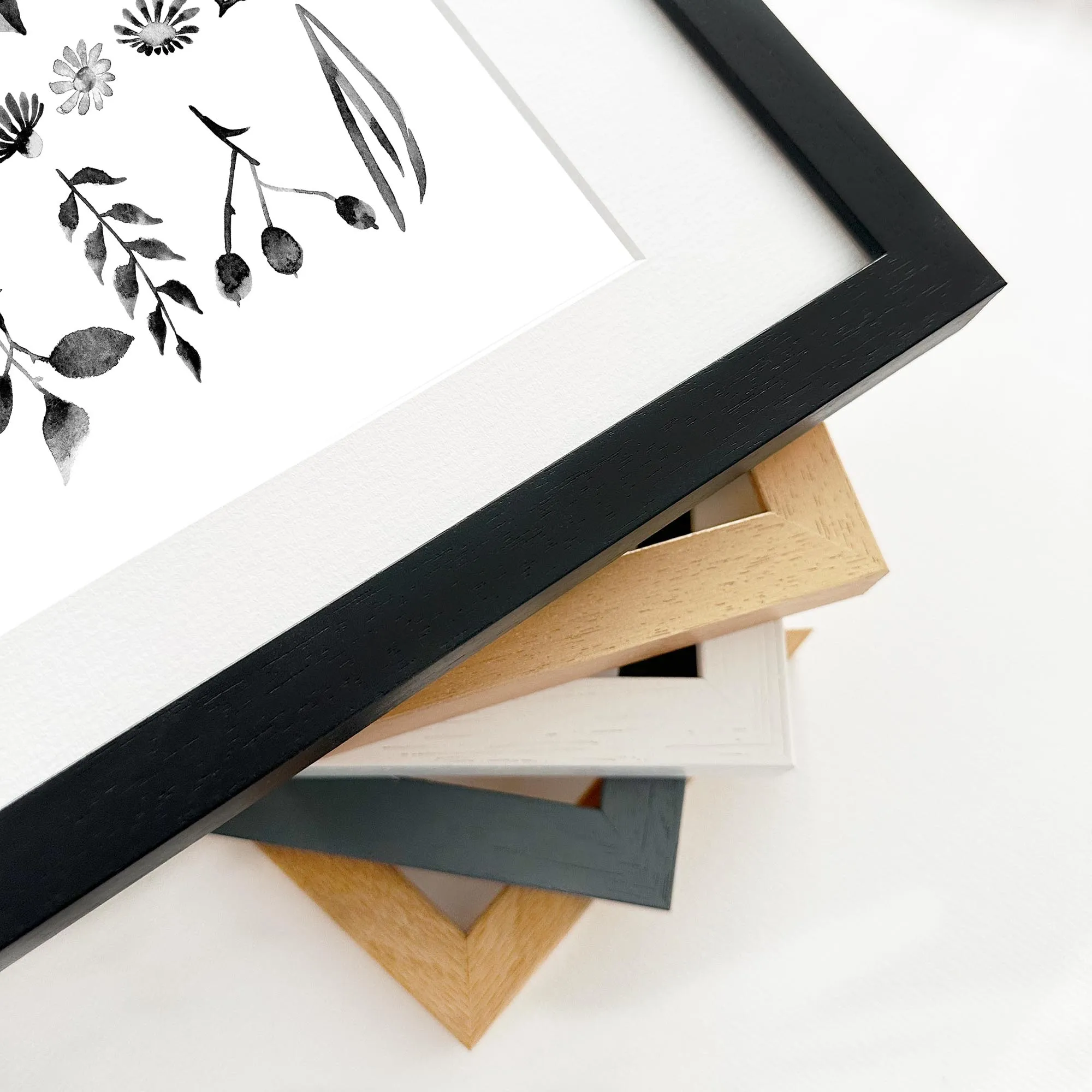 Black And White Watercolour Leaves Art Print