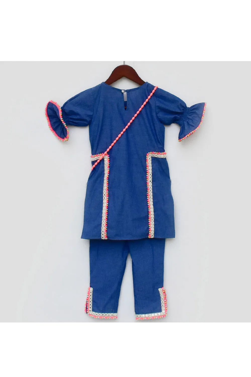 Blue Lace Detailing Denim Kurta With Pant Set