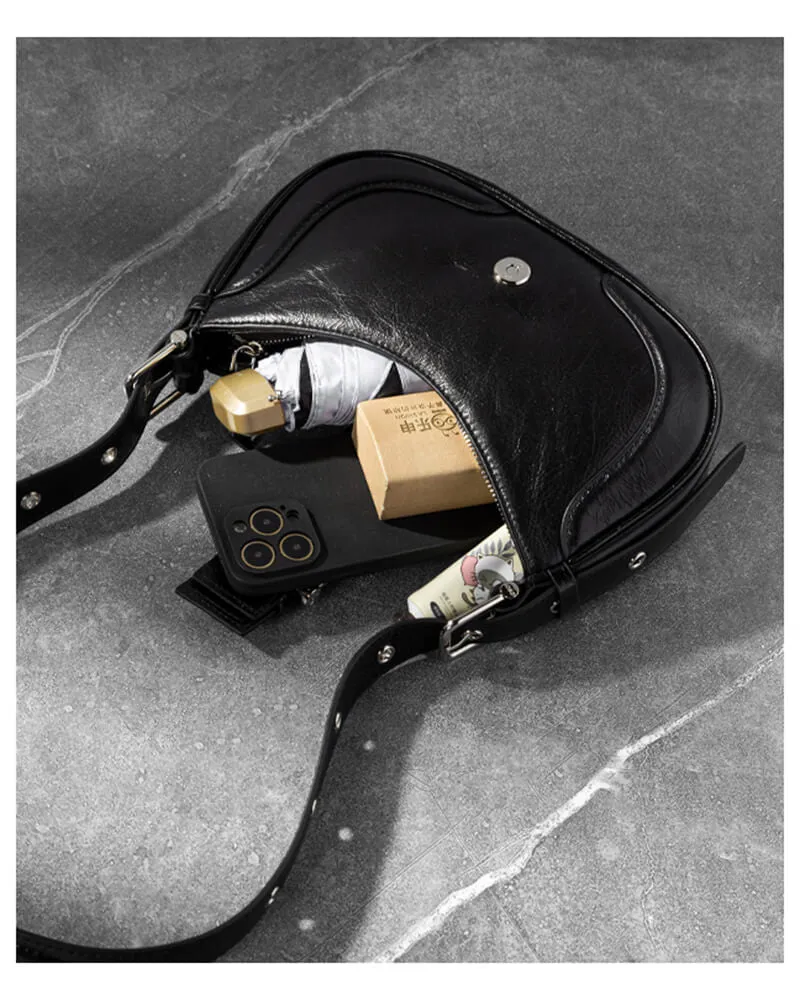 Buckle Leather Baguette Shoulder Bag