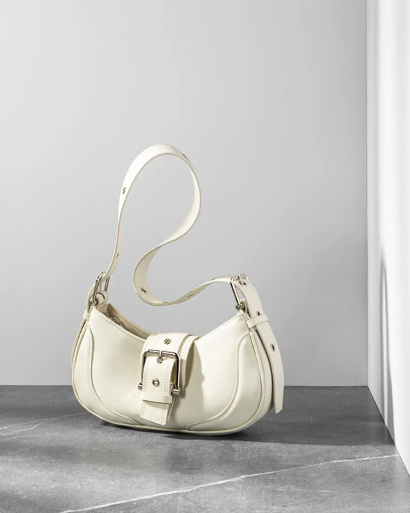 Buckle Leather Baguette Shoulder Bag