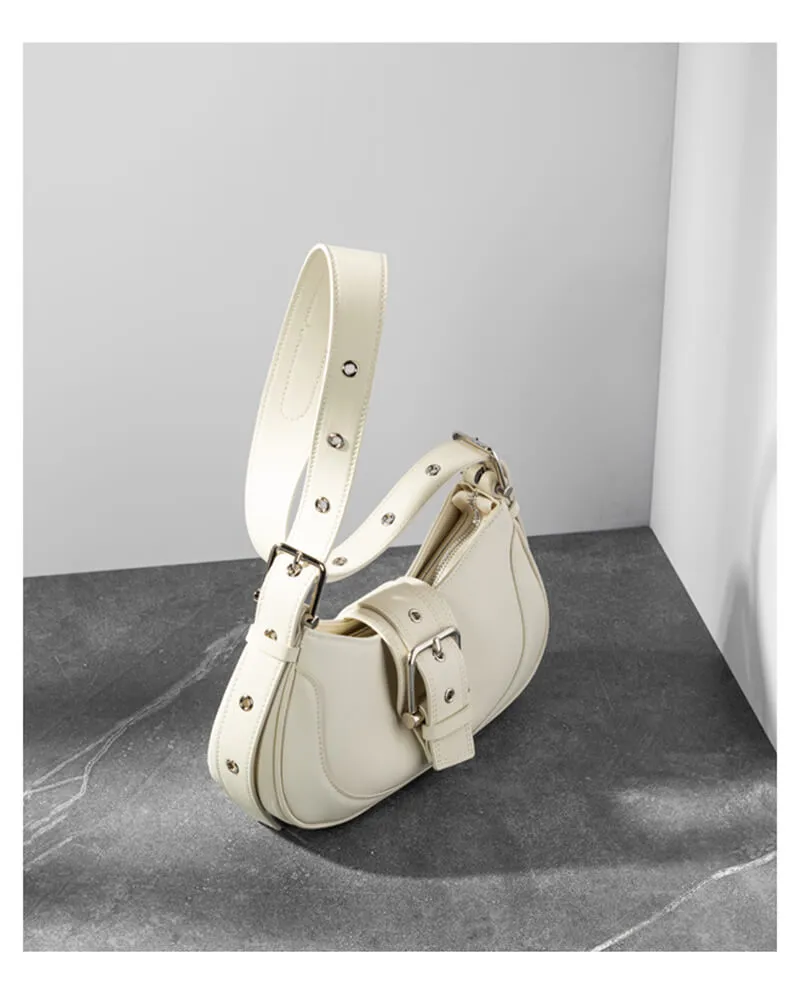 Buckle Leather Baguette Shoulder Bag