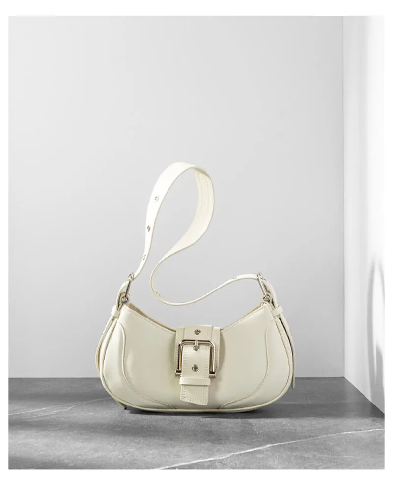 Buckle Leather Baguette Shoulder Bag