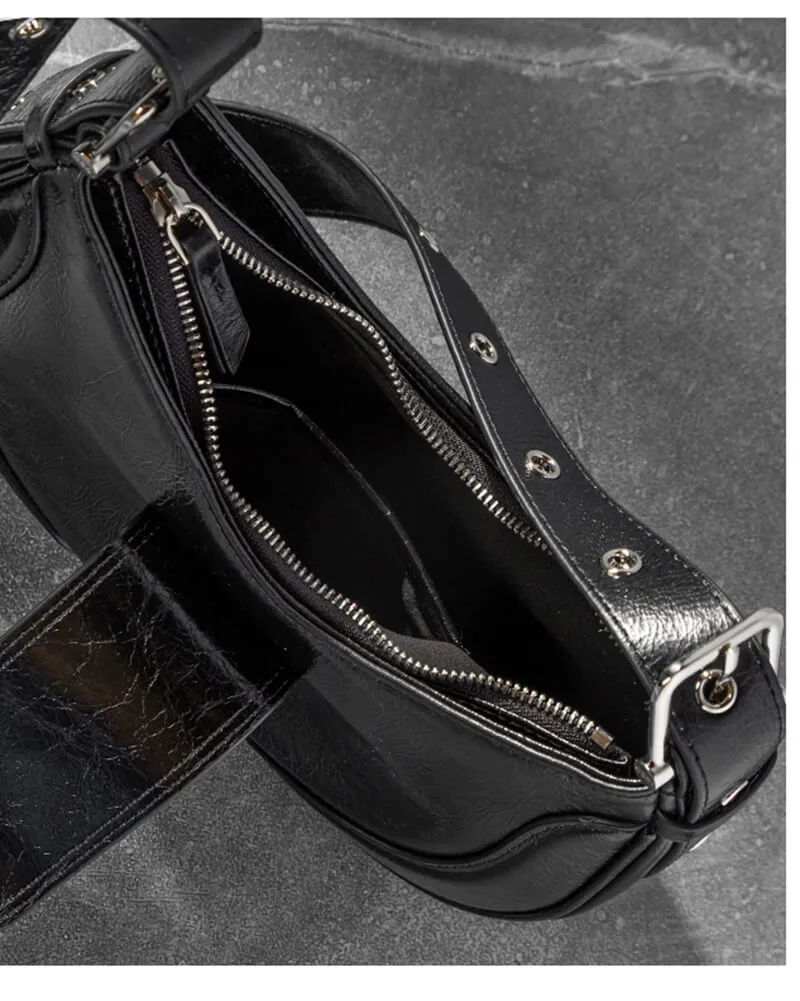 Buckle Leather Baguette Shoulder Bag