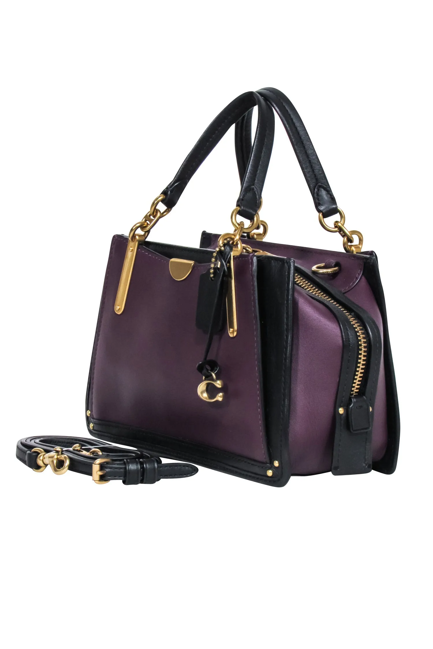 Coach - Plum Purple & Black Leather Mini "Dreamer" Bag