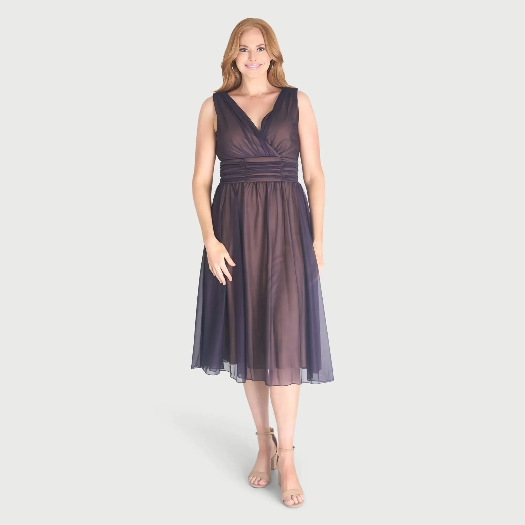 Cora Eggplant Sleeveless A-Line Midi Dress