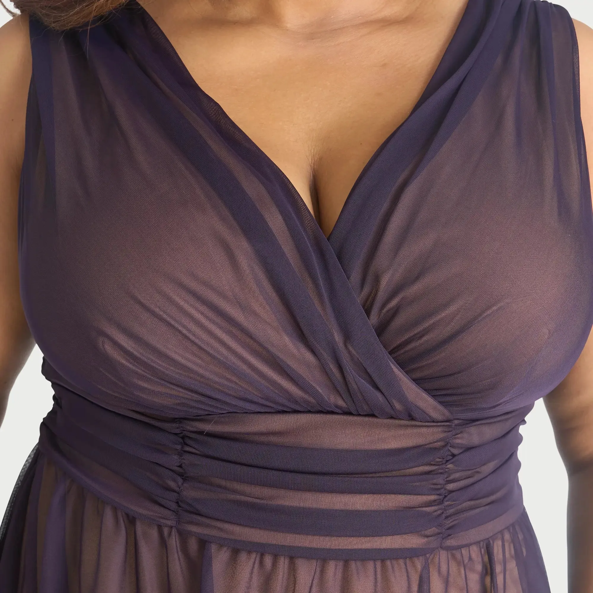 Cora Eggplant Sleeveless A-Line Midi Dress