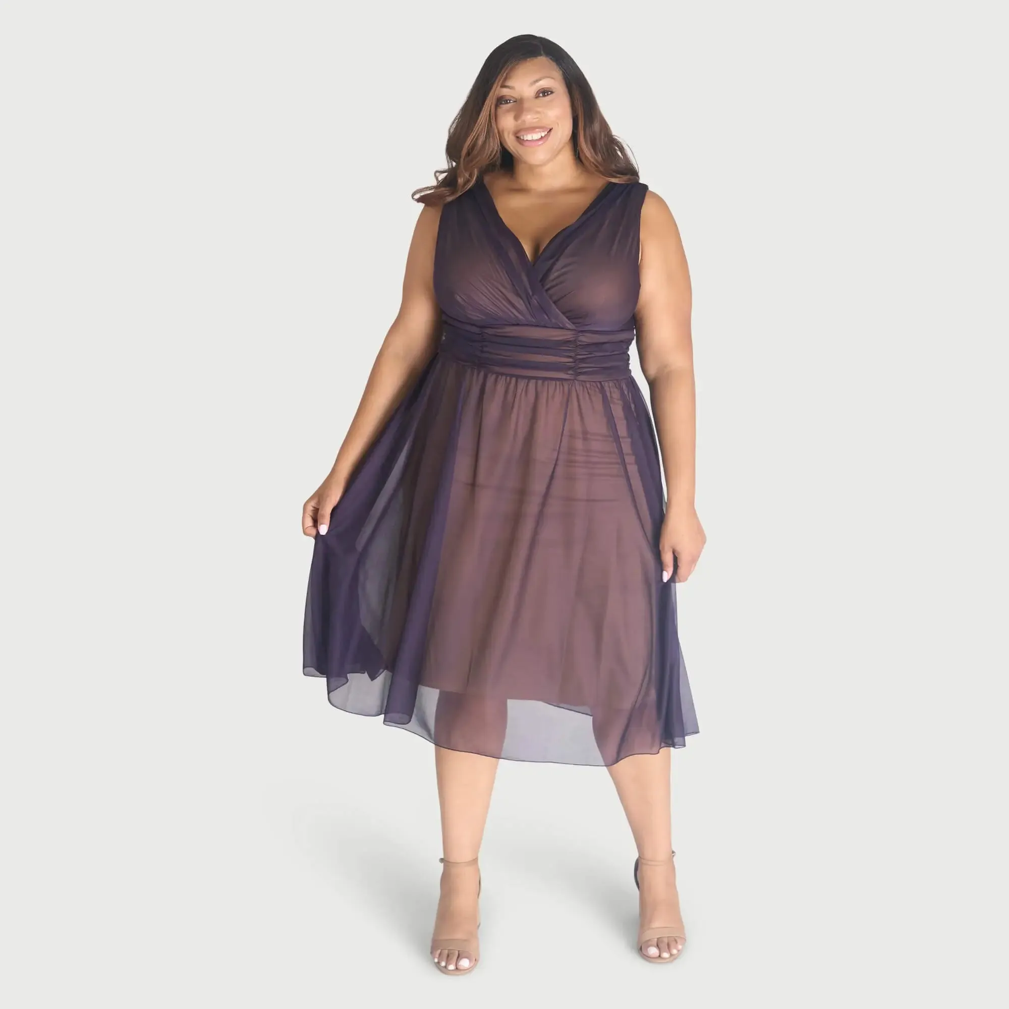 Cora Eggplant Sleeveless A-Line Midi Dress