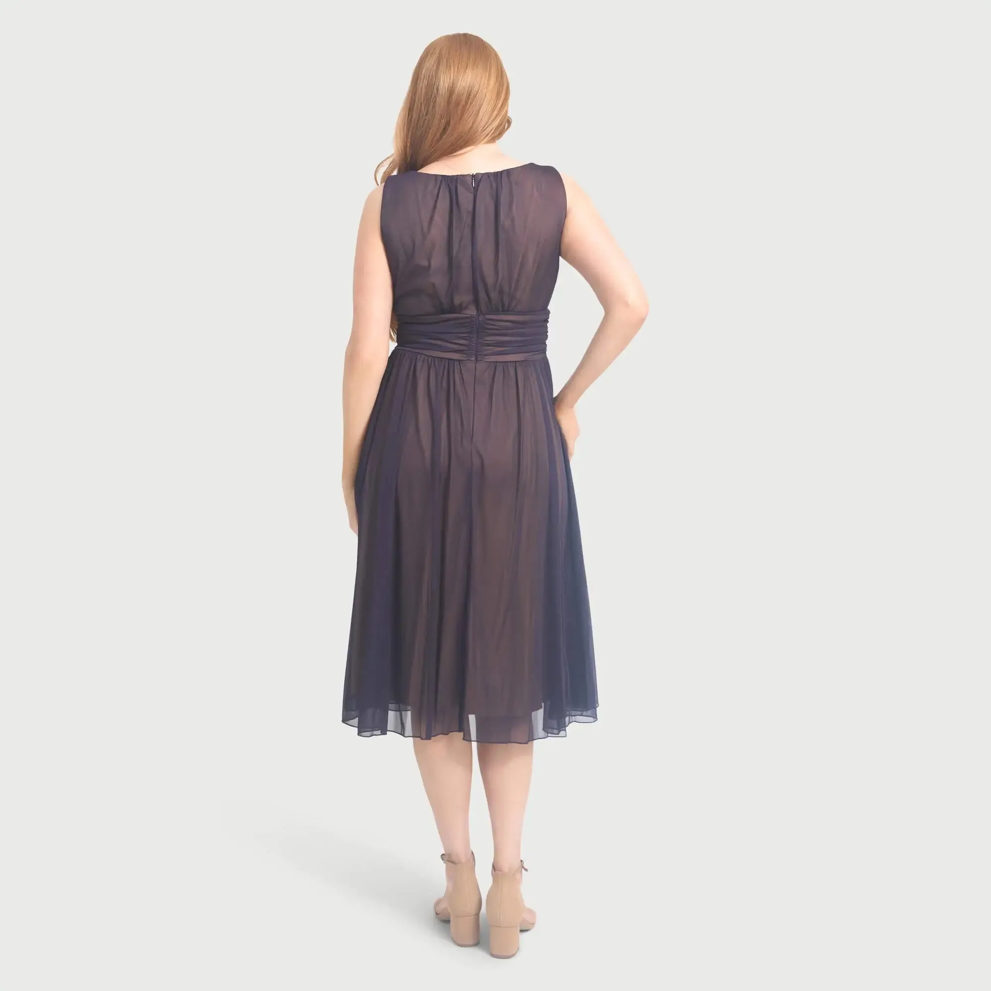 Cora Eggplant Sleeveless A-Line Midi Dress