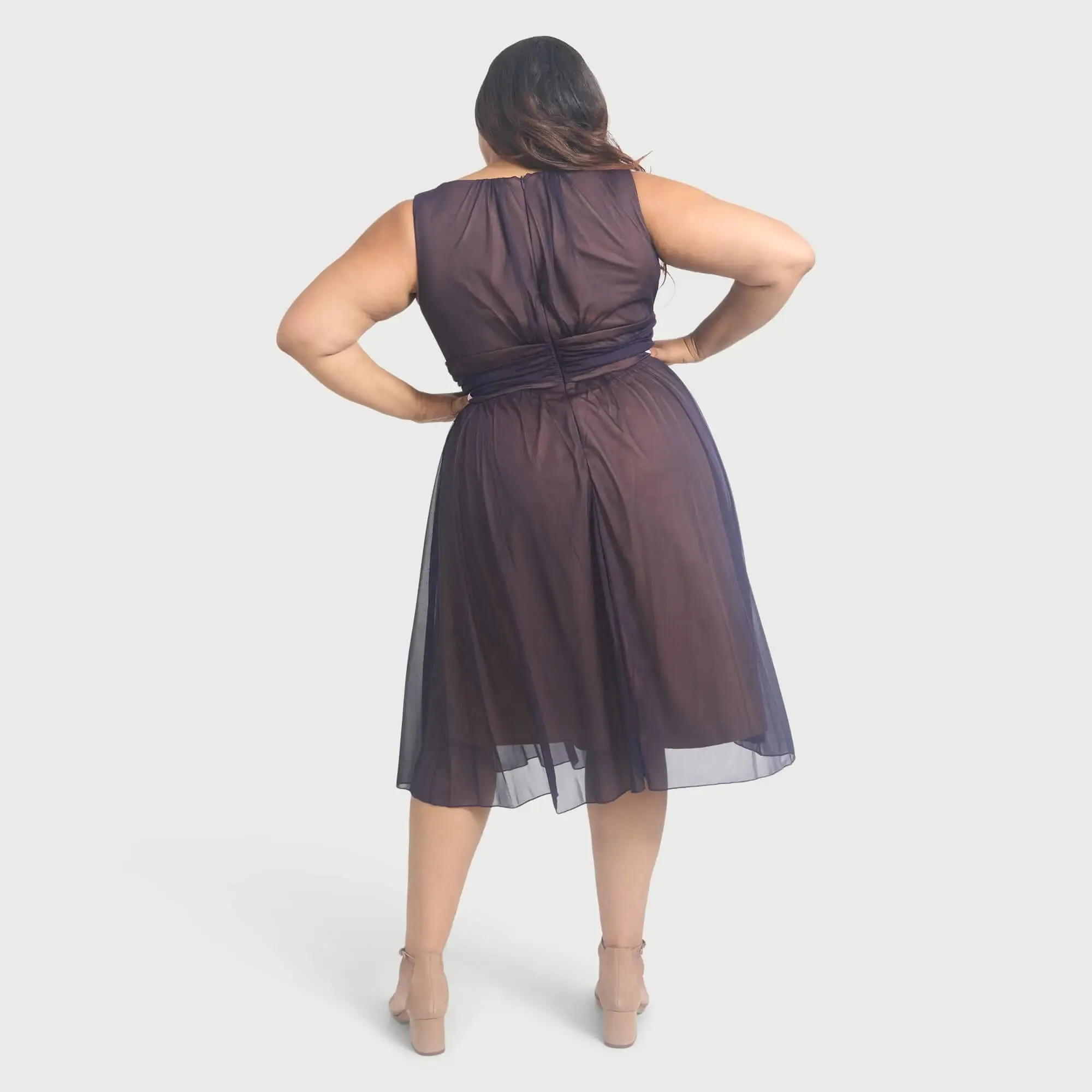 Cora Eggplant Sleeveless A-Line Midi Dress