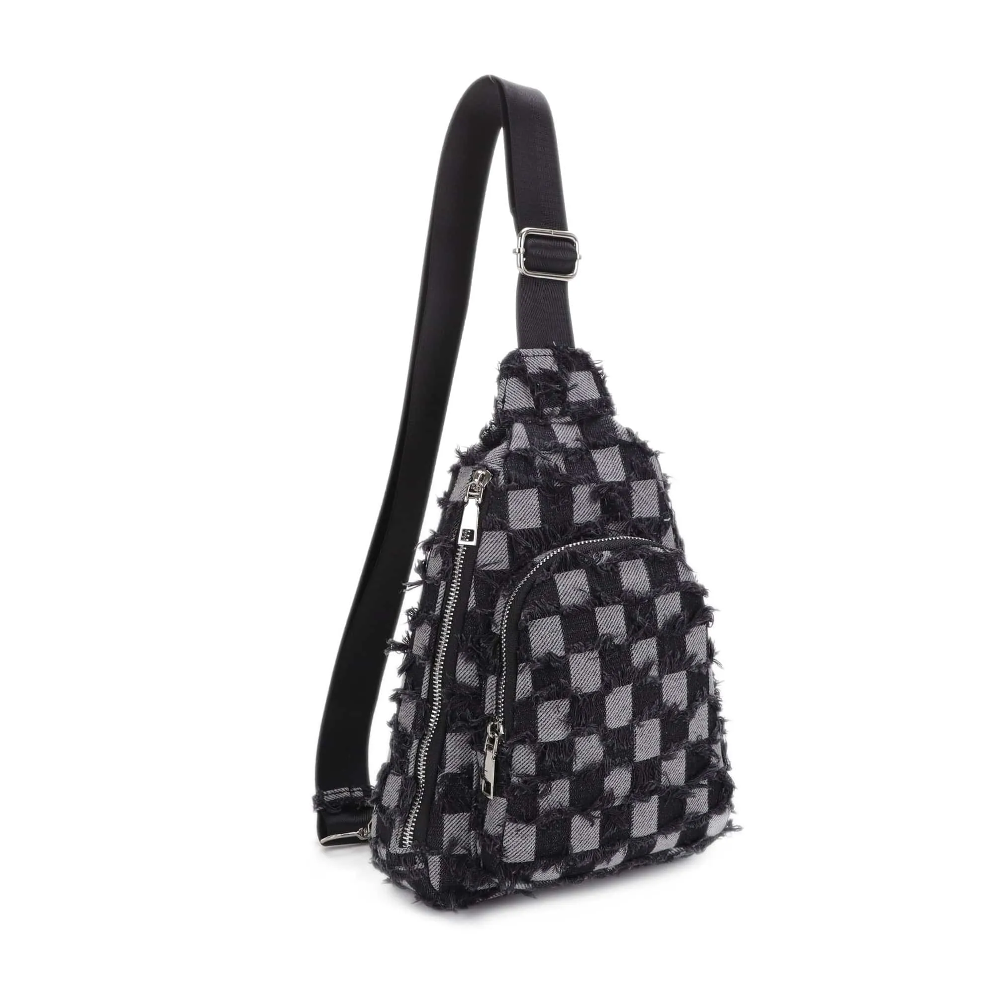 DM20559 Mikayla Frayed Checker Denim Sling Bag
