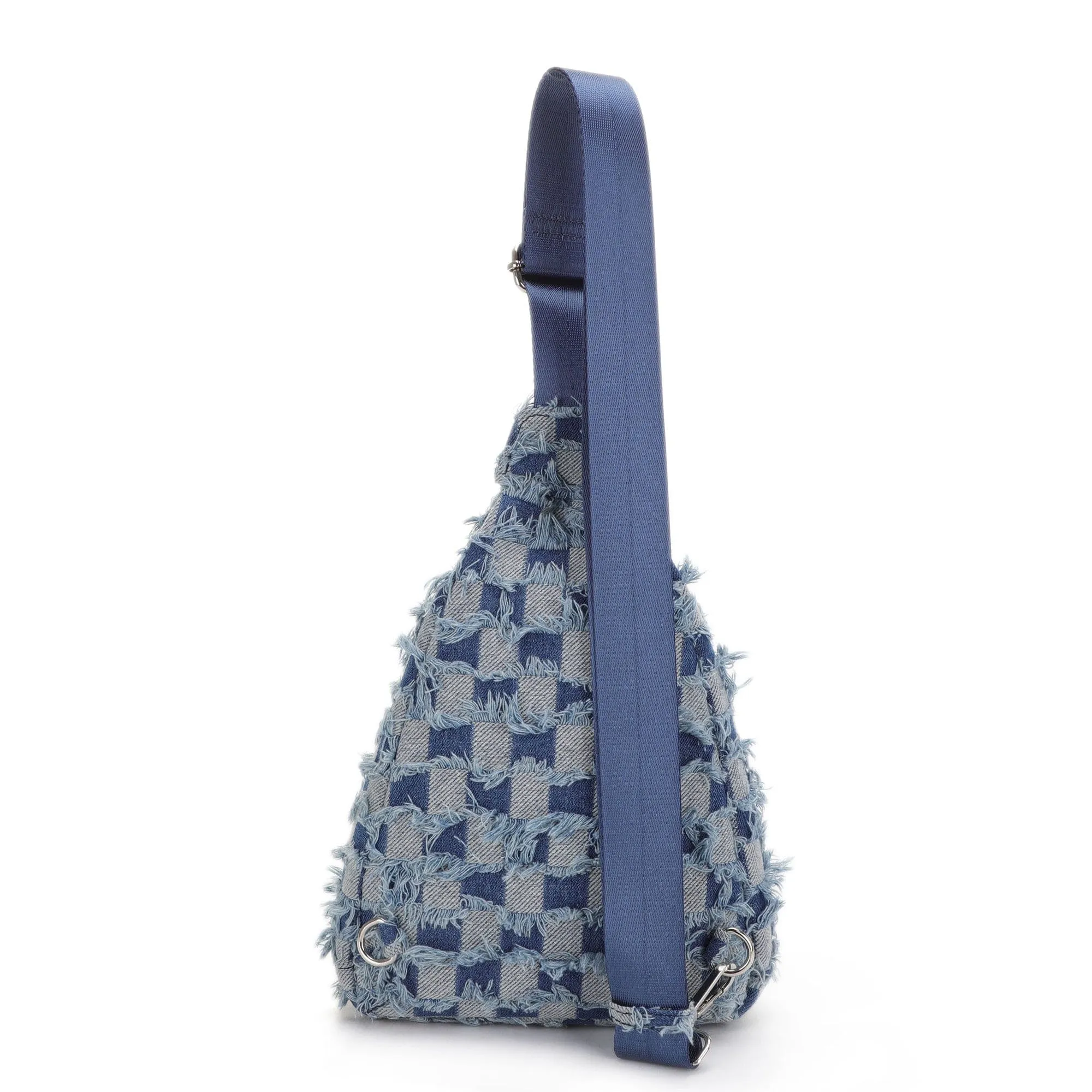DM20559 Mikayla Frayed Checker Denim Sling Bag