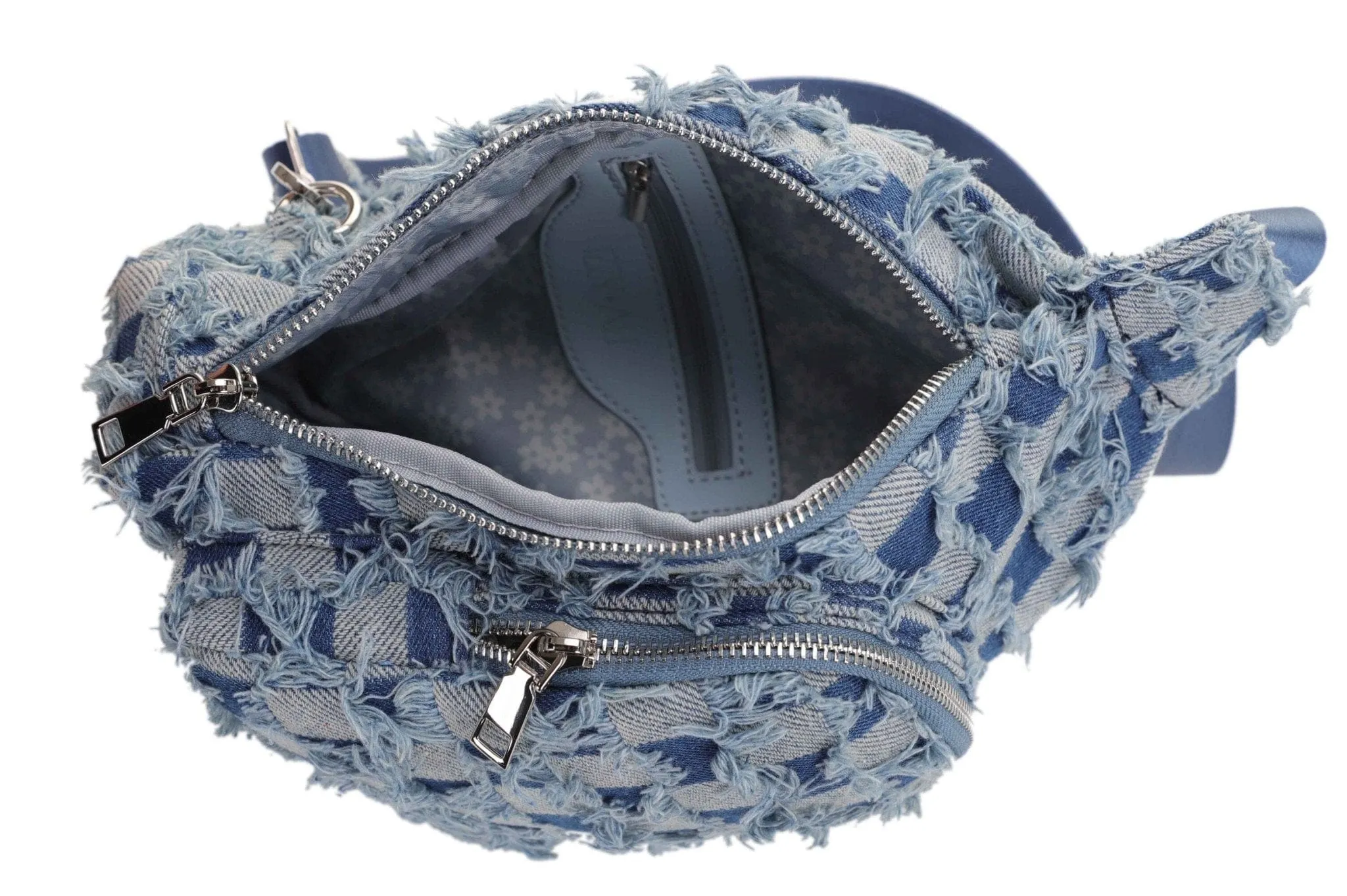DM20559 Mikayla Frayed Checker Denim Sling Bag