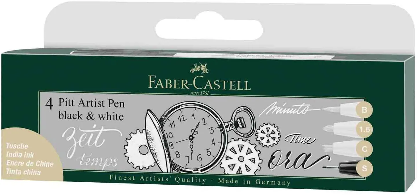 FABER-CASTELL India Ink Pitt Artist Pen Black & White 4x