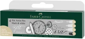 FABER-CASTELL India Ink Pitt Artist Pen Black & White 4x