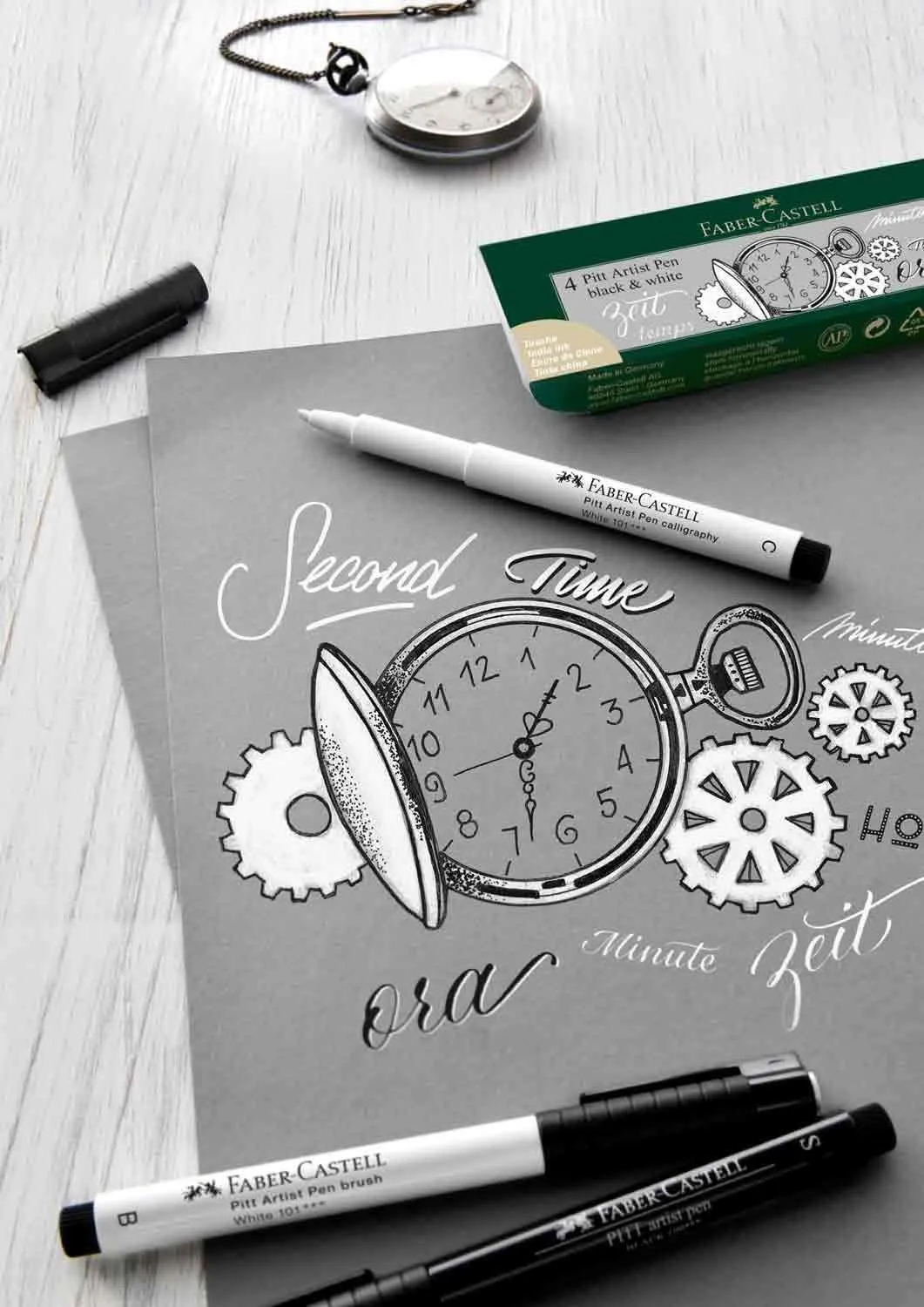 FABER-CASTELL India Ink Pitt Artist Pen Black & White 4x