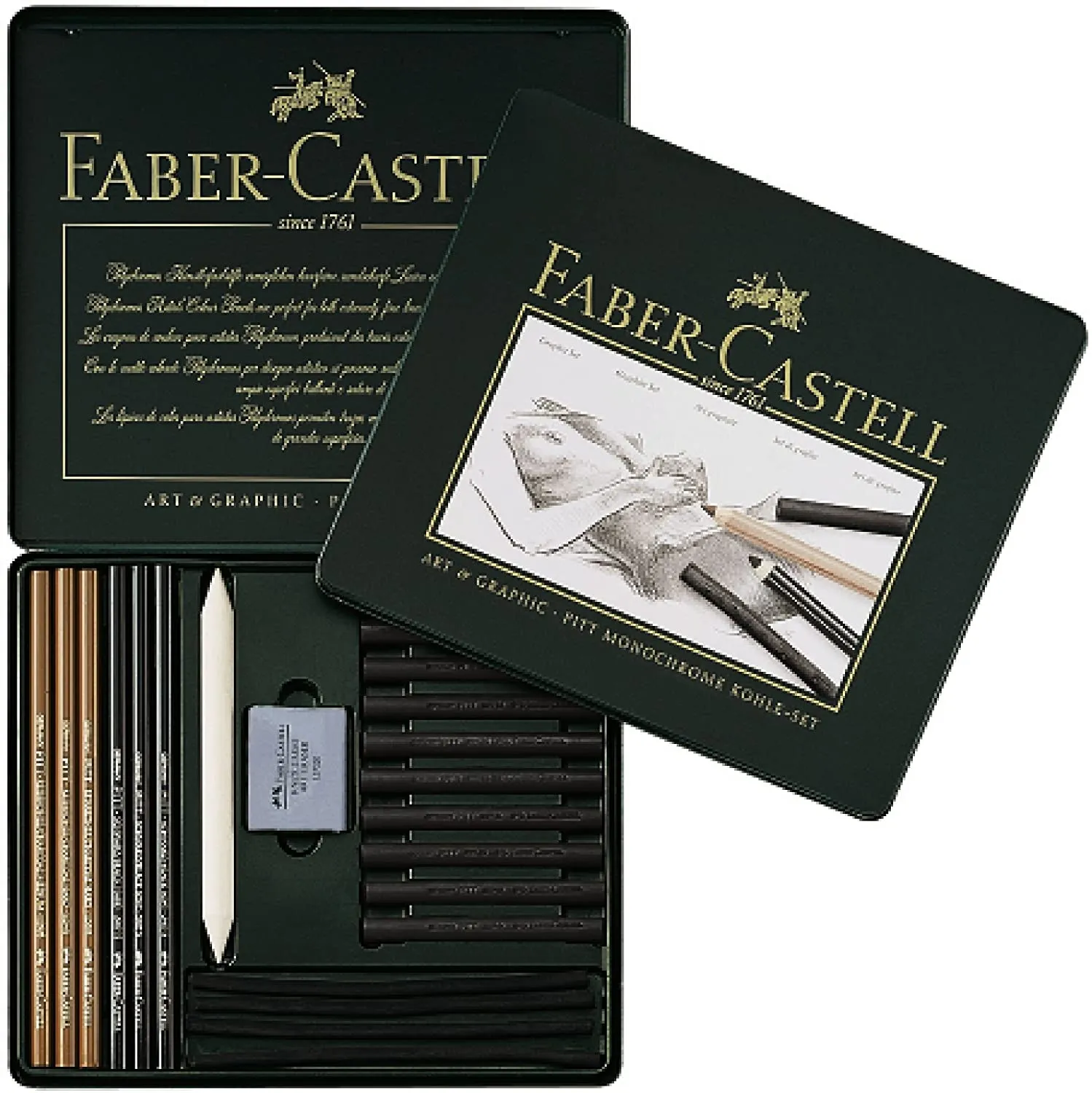 FABER-CASTELL PITT Monochrome Charcoal Pencil Set Tin of 22