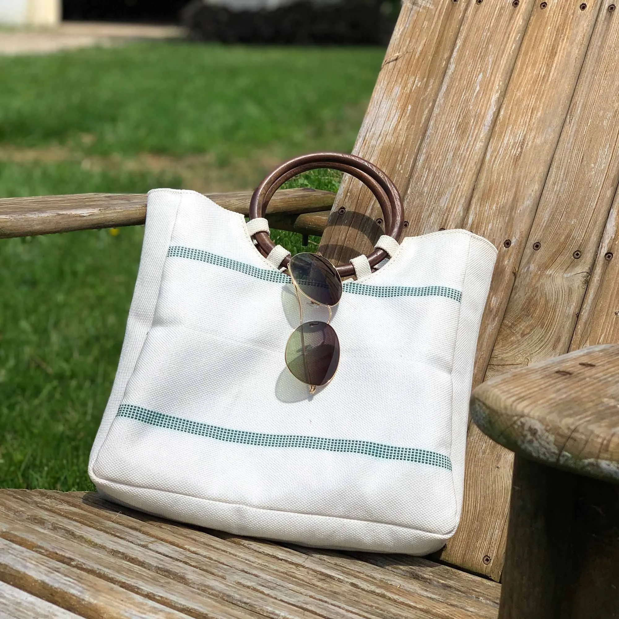 Firehose Wood Handled White Bag