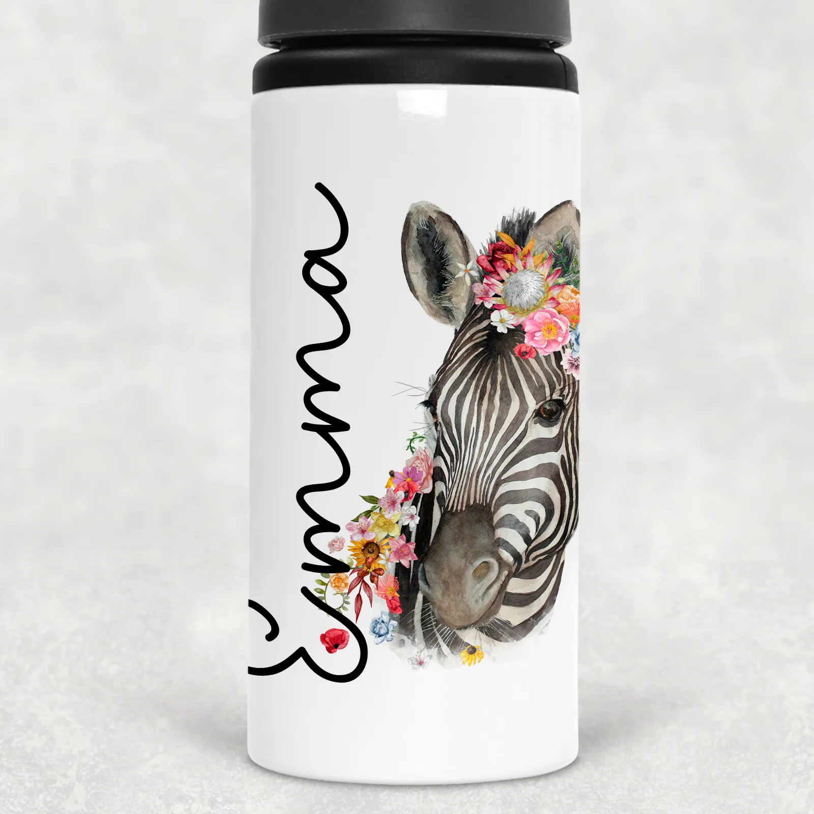 Floral Zebra Personalised Aluminium Straw Water Bottle 650ml